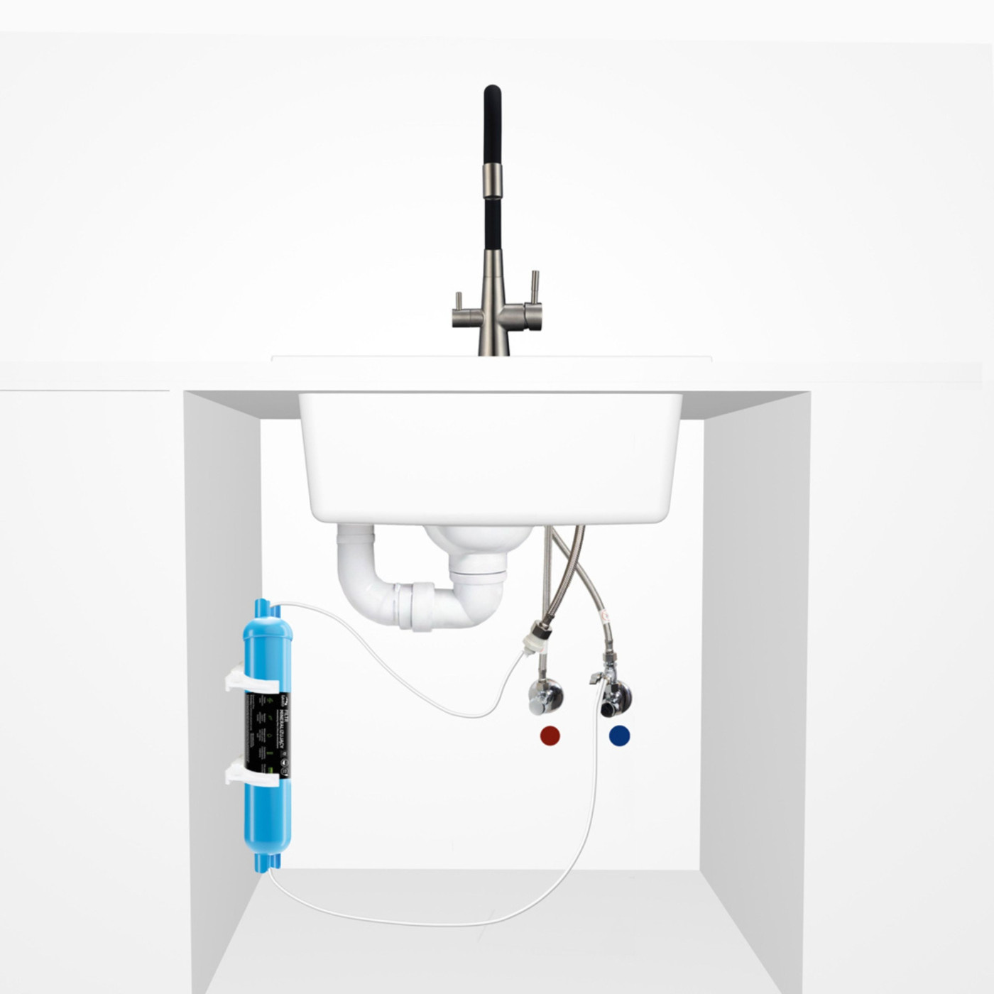 Bateria Filtrująca Wodę Z Elastyczną Wylewką + Filtr Mineralizujący Riveco Laveo