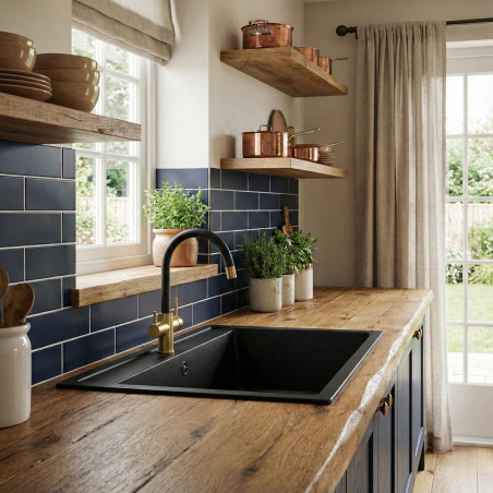 Bateria  Filtrująca Wodę Z Elastyczną Wylewką + Filtr Mineralizujący Riveco Złota