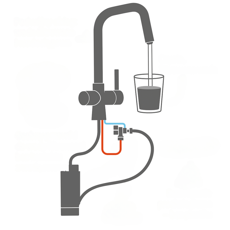 Bateria  Filtrująca Wodę Z Elastyczną Wylewką + Filtr Zmiękczający Riveco Złota