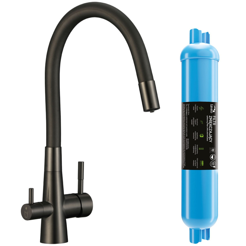 Bateria  Filtrująca Wodę Z Elastyczną Wylewką + Filtr Zmiękczający Riveco Grafit