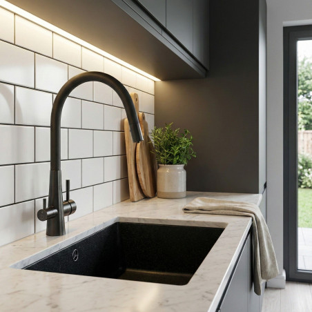 Bateria  Filtrująca Wodę Z Elastyczną Wylewką + Filtr Zmiękczający Riveco Grafit