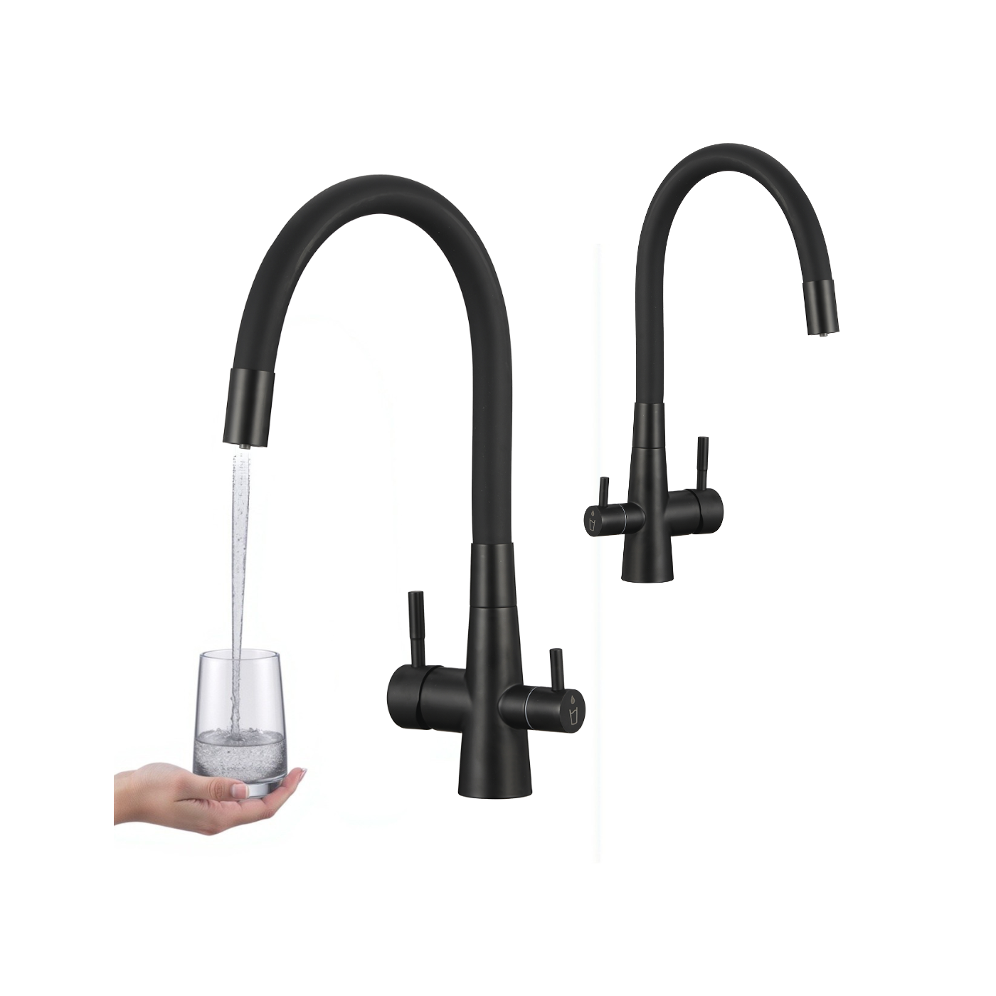 Bateria Filtrująca Wodę Z Elastyczną Wylewką + Filtr Zmiękczający Riveco Czarna Bateria Filtrująca Wodę Z Elastyczną Wylewką + Filtr Zmiękczający Riveco Czarna