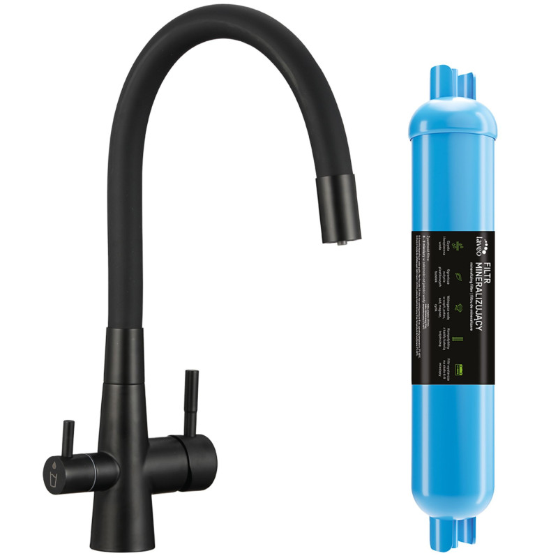 Bateria Filtrująca Wodę Z Elastyczną Wylewką + Filtr Zmiękczający Riveco Czarna Bateria Filtrująca Wodę Z Elastyczną Wylewką + Filtr Zmiękczający Riveco Czarna