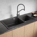 Zlewozmywak Granitowy Dwukomorowy Czarny MILOS