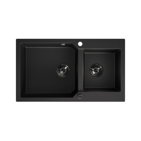 Zlewozmywak Granitowy Dwukomorowy Czarny MILOS