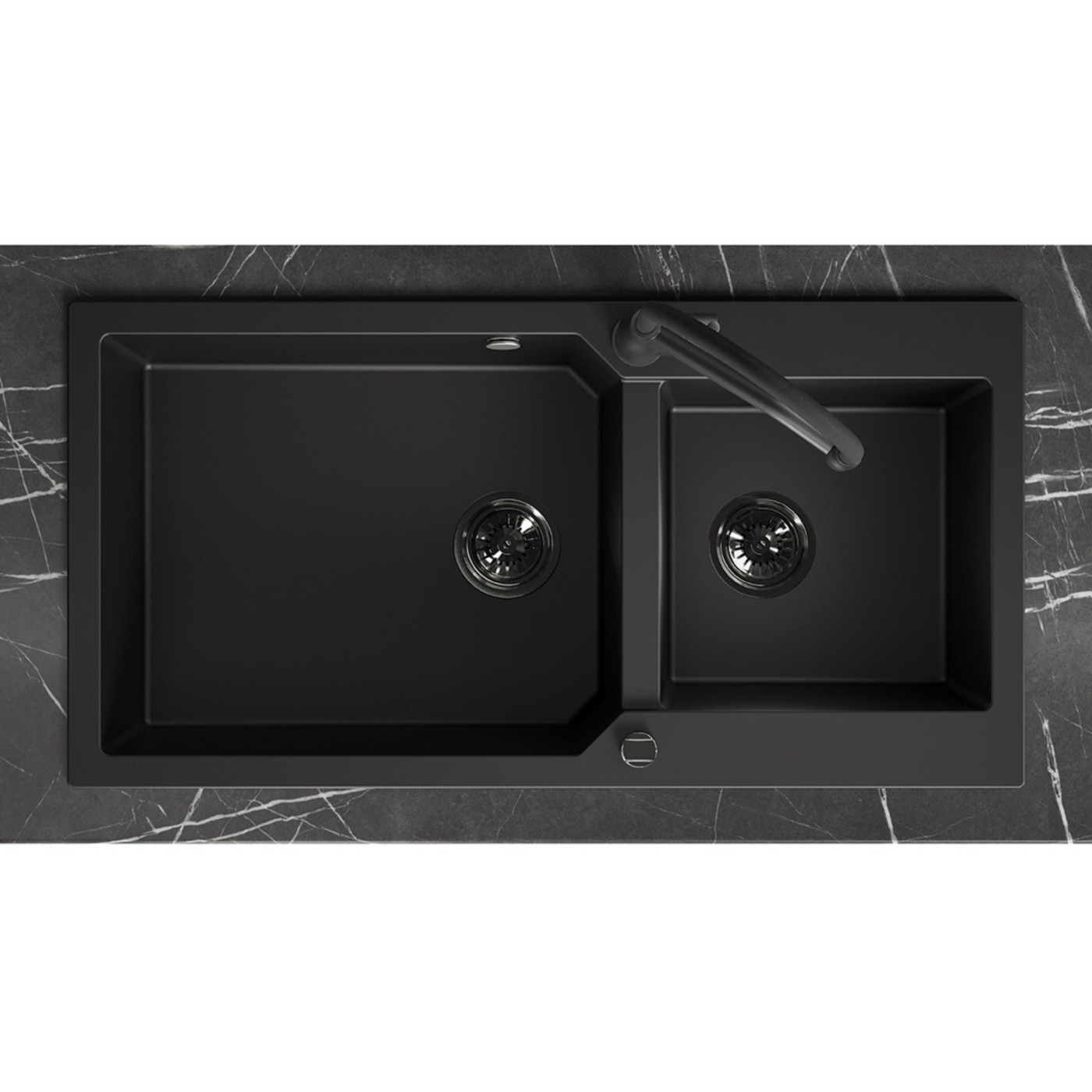 Zlewozmywak Granitowy Dwukomorowy Czarny MILOS