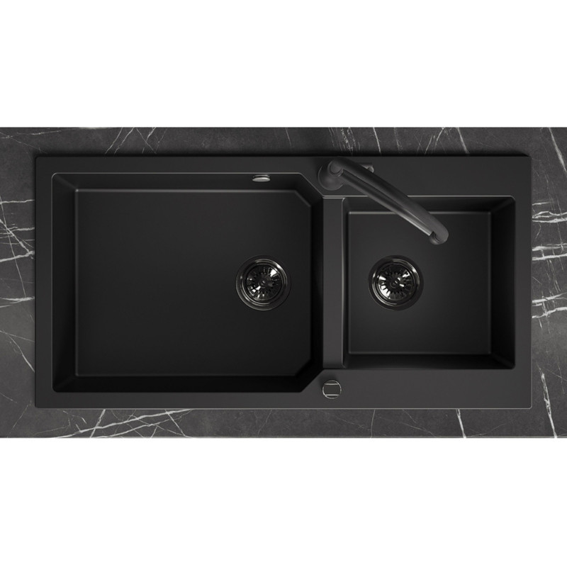 Zlewozmywak Granitowy Dwukomorowy Czarny MILOS