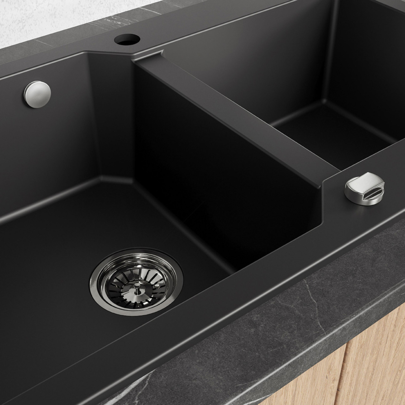 Zlewozmywak Granitowy Dwukomorowy Czarny MILOS