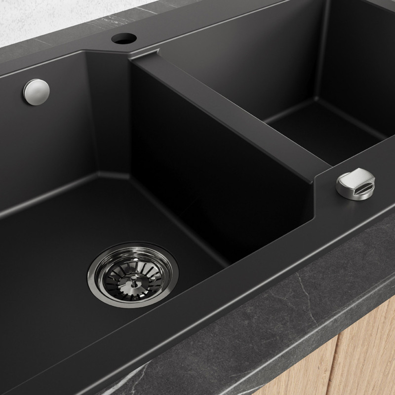 Zlewozmywak Granitowy Dwukomorowy Czarny MILOS