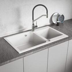 Zlewozmywak Granitowy Dwukomorowy Biały MILOS