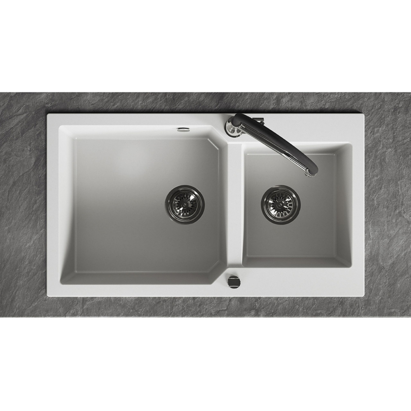 Zlewozmywak Granitowy Dwukomorowy Biały MILOS