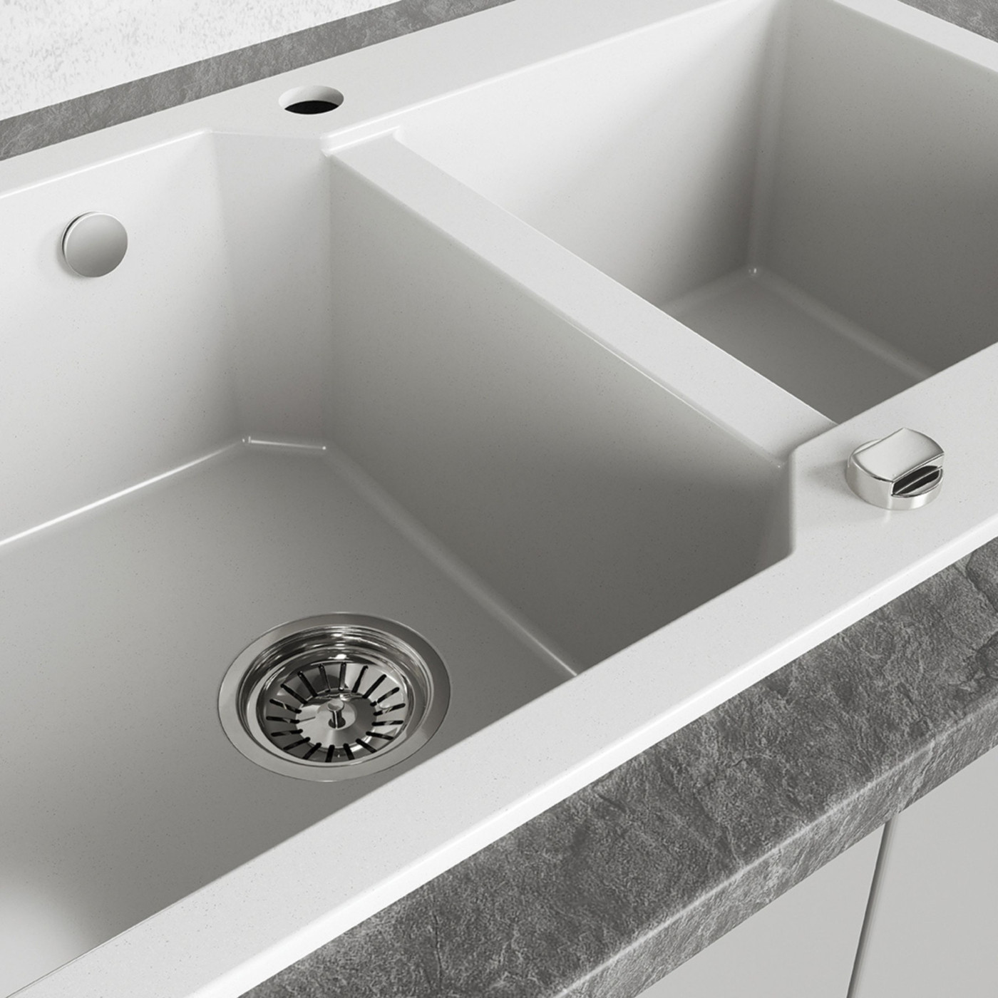 Zlewozmywak Granitowy Dwukomorowy Biały MILOS