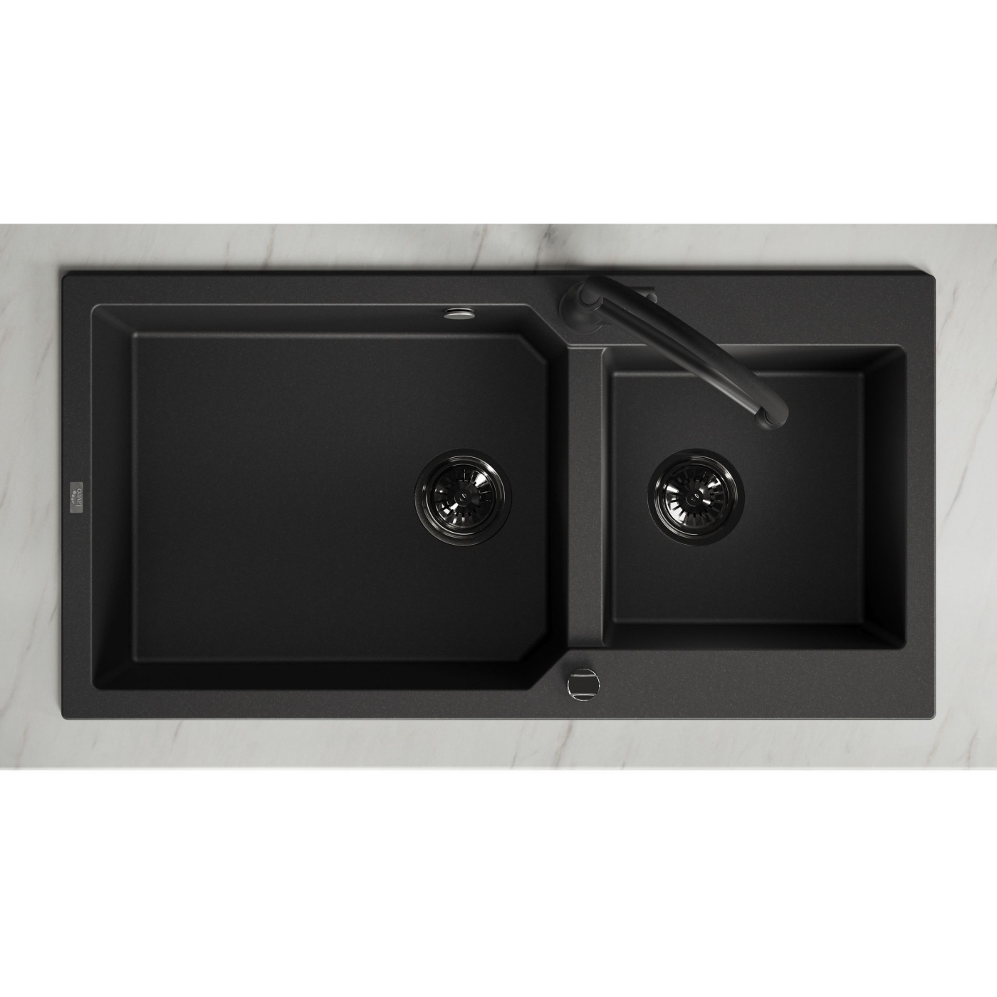 Zlewozmywak Granitowy Dwukomorowy Czarny MILOS