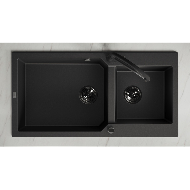 Zlewozmywak Granitowy Dwukomorowy Czarny MILOS