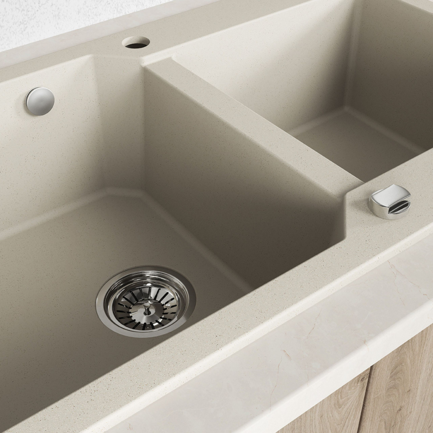 Zlewozmywak Granitowy Dwukomorowy Beżowy MILOS Zlewozmywak Granitowy Dwukomorowy Beżowy MILOS