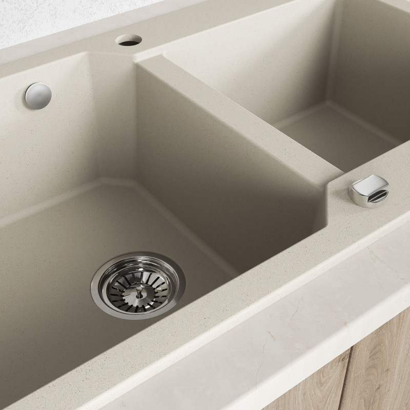 Zlewozmywak Granitowy Dwukomorowy Beżowy MILOS Zlewozmywak Granitowy Dwukomorowy Beżowy MILOS