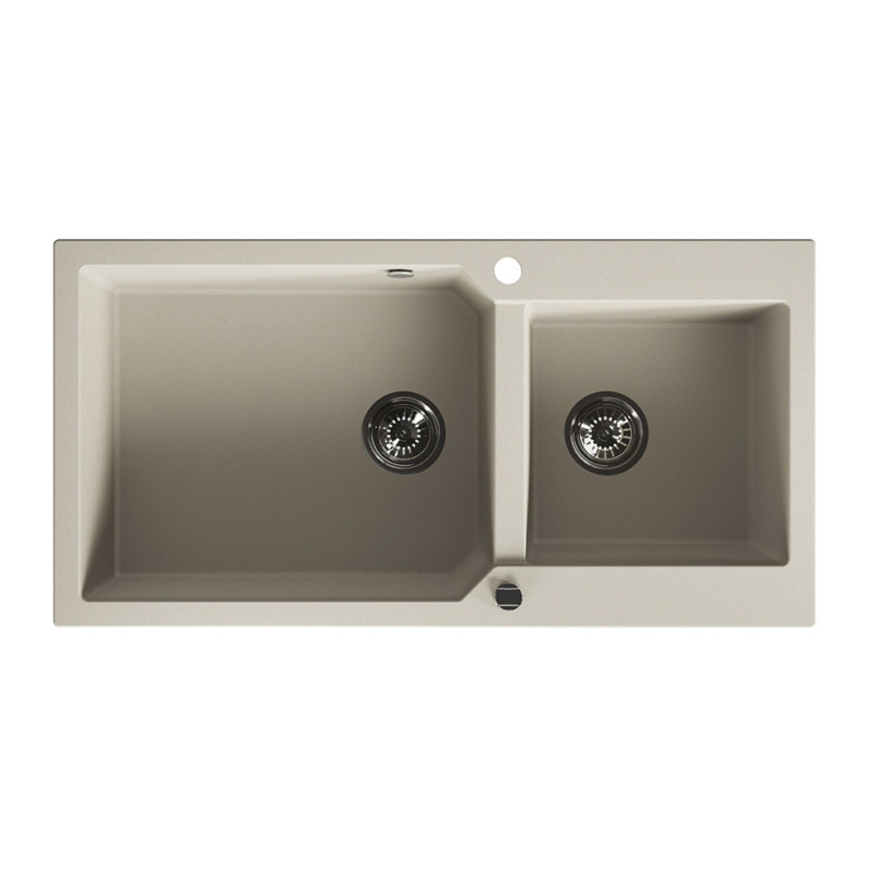 Zlewozmywak Granitowy Dwukomorowy Beżowy MILOS Zlewozmywak Granitowy Dwukomorowy Beżowy MILOS