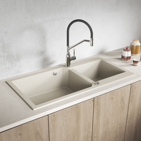 Zlewozmywak Granitowy Dwukomorowy Beżowy MILOS