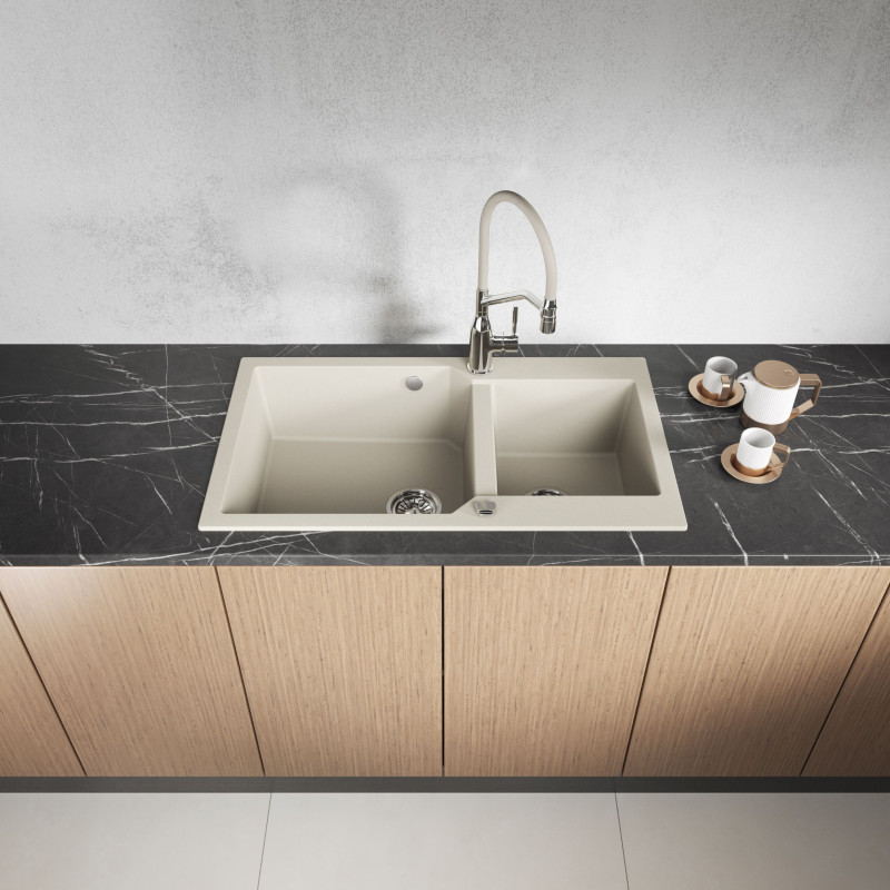 Zlew Zlewozmywak Dwukomorowy Wpuszczany Beżowy Milos Laveo