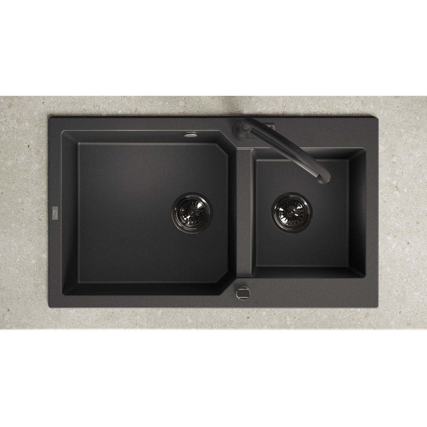 Zlewozmywak Granitowy 2 komorowy 50x86cm z syfonem Czarny MILOS Laveo