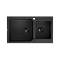 Zlewozmywak Granitowy 2 komorowy 50x86cm z syfonem Czarny MILOS Laveo