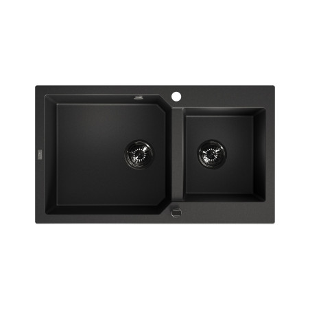 Zlewozmywak Granitowy 2 komorowy 50x86cm z syfonem Czarny MILOS Laveo