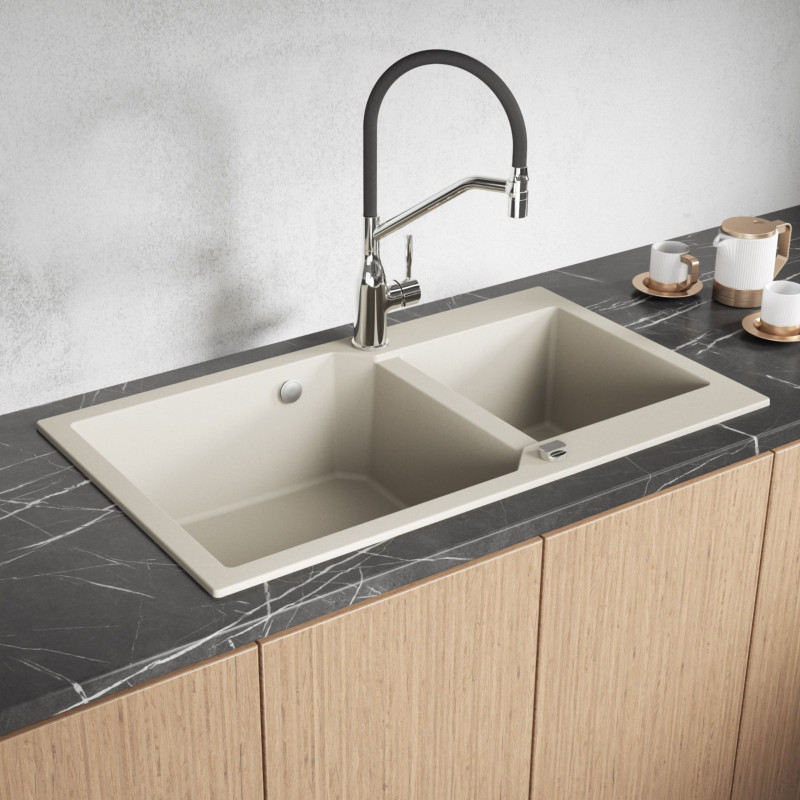 Zlew Zlewozmywak Dwukomorowy Wpuszczany Beżowy Milos Laveo