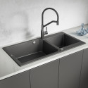 Zlewozmywak Granitowy Dwukomorowy Czarny MILOS