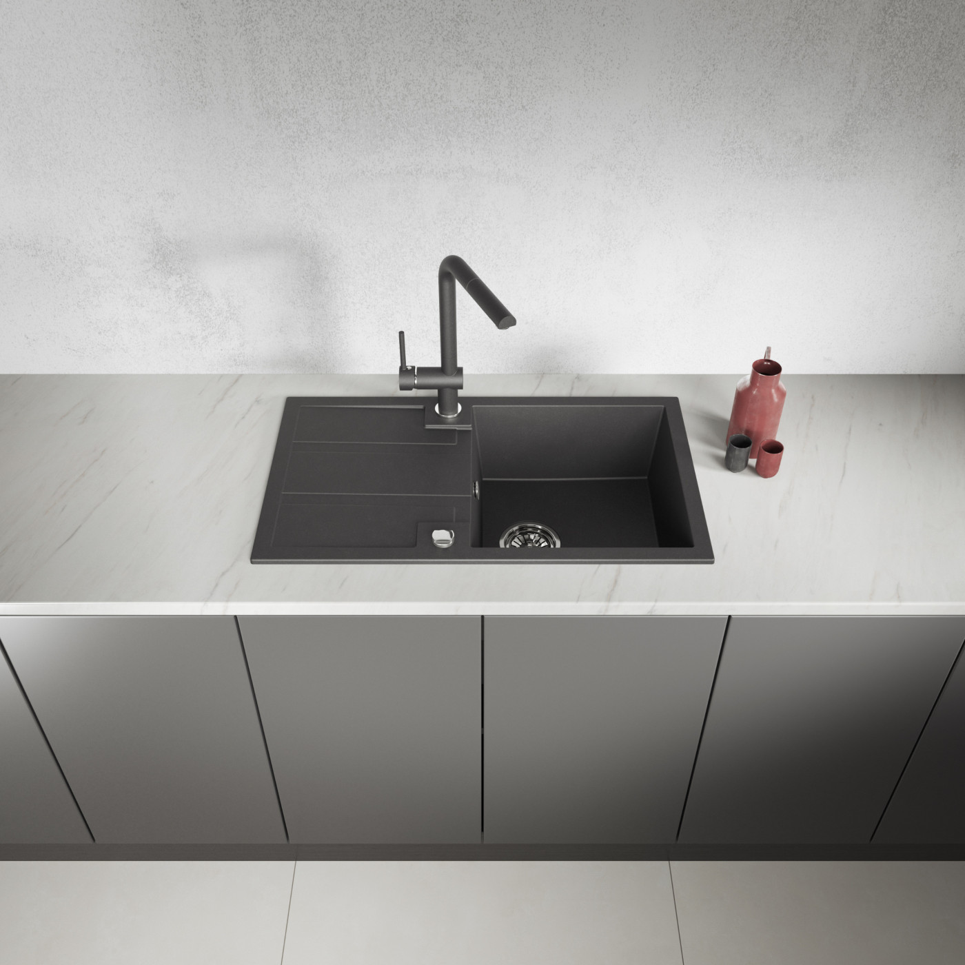 Zlew Zlewozmywak Jednokomorowy Czarny z Ociekaczem BARBADOS