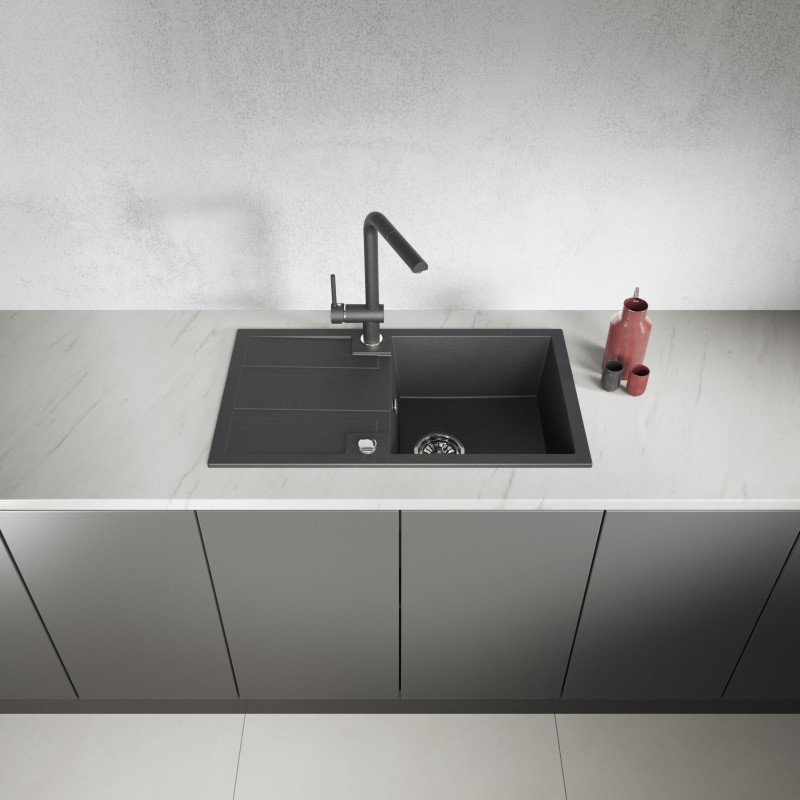 Zlew Zlewozmywak Jednokomorowy Czarny z Ociekaczem BARBADOS