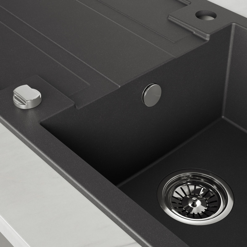 Zlew Zlewozmywak Jednokomorowy Czarny z Ociekaczem BARBADOS