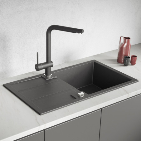 Zlew Zlewozmywak Jednokomorowy Czarny z Ociekaczem BARBADOS