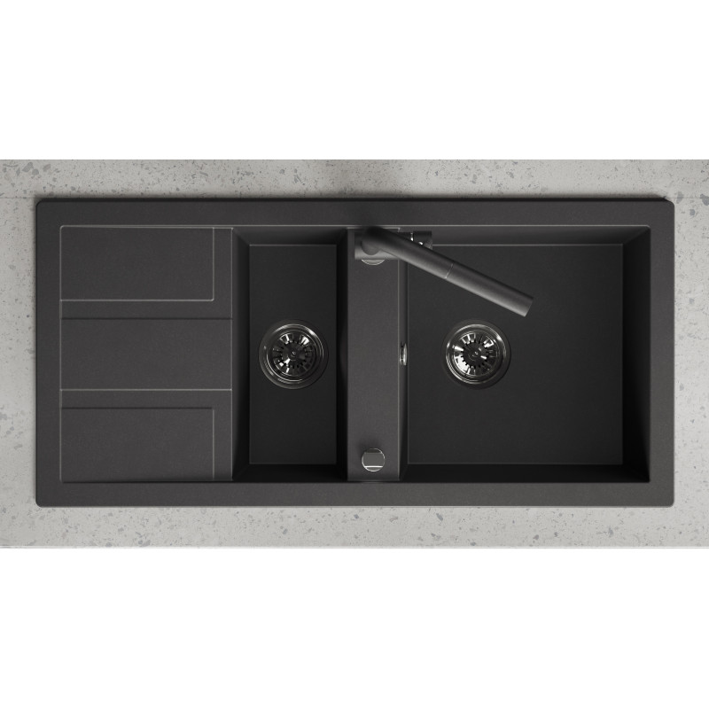 Zlew Zlewozmywak Granitowy Czarny 1,5 Komorowy Zlew Zlewozmywak Granitowy Czarny 1,5 Komorowy