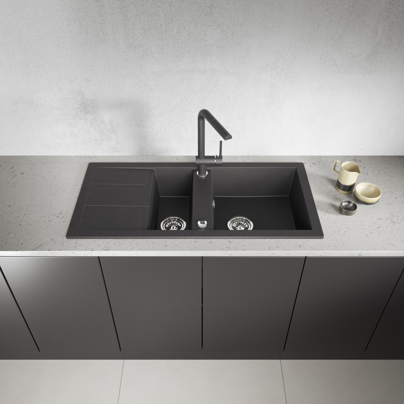 Zlew Zlewozmywak Granitowy Czarny 1,5 Komorowy Zlew Zlewozmywak Granitowy Czarny 1,5 Komorowy