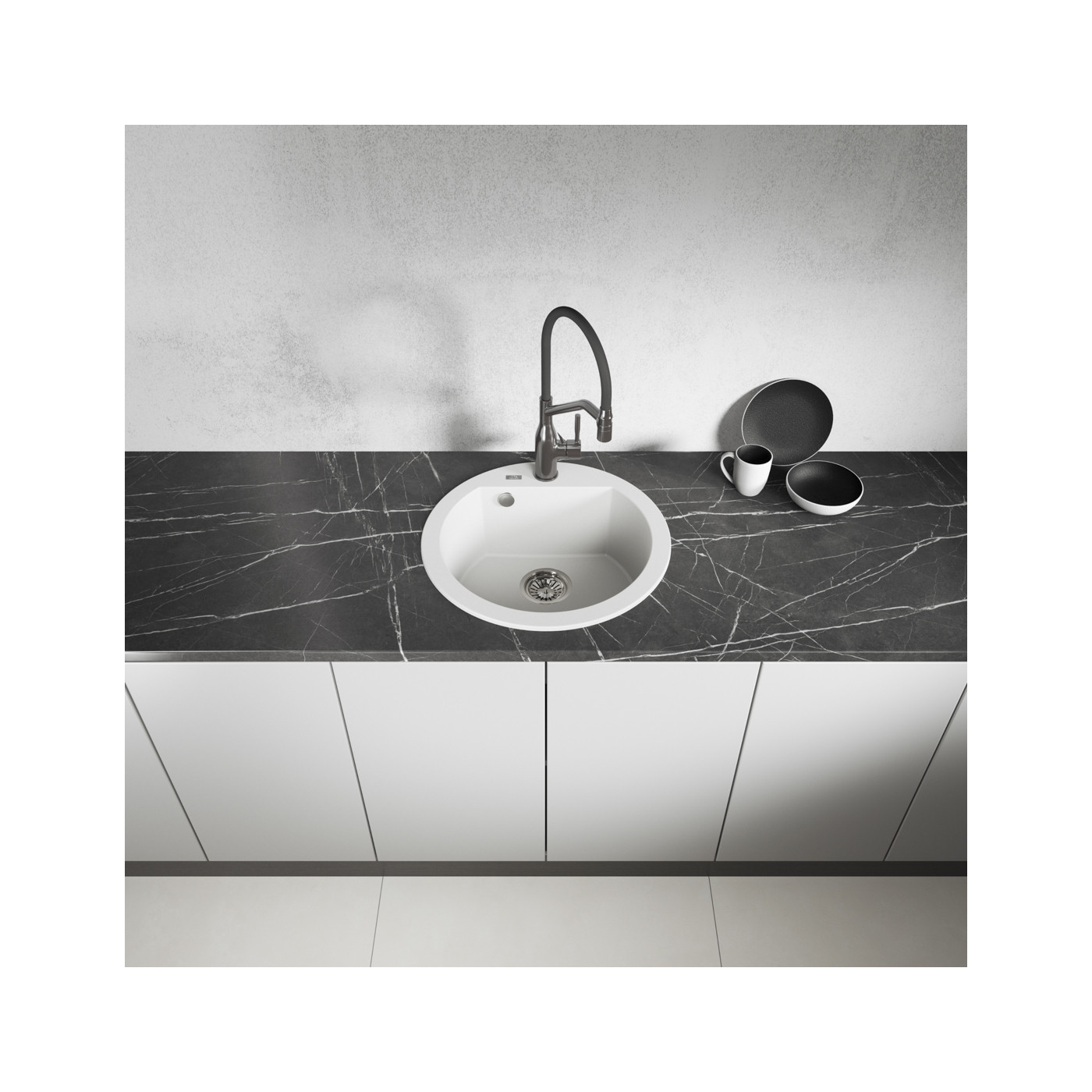 Zlewozmywak Jednokomorowy Biały Okrągły Dafne Zlewozmywak Jednokomorowy Biały Okrągły Dafne