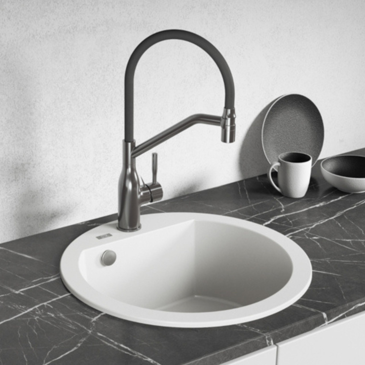 Zlewozmywak Jednokomorowy Biały Okrągły Dafne Zlewozmywak Jednokomorowy Biały Okrągły Dafne