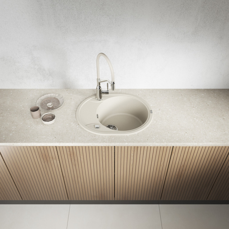 Zlew Zlewozmywak Jednokomorowy Beżowy z Ociekaczem