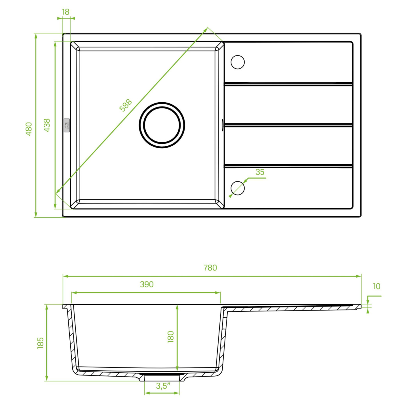 Zlewozmywak Jednokomorowy Granitowy Beżowy 780x480mm Wolin