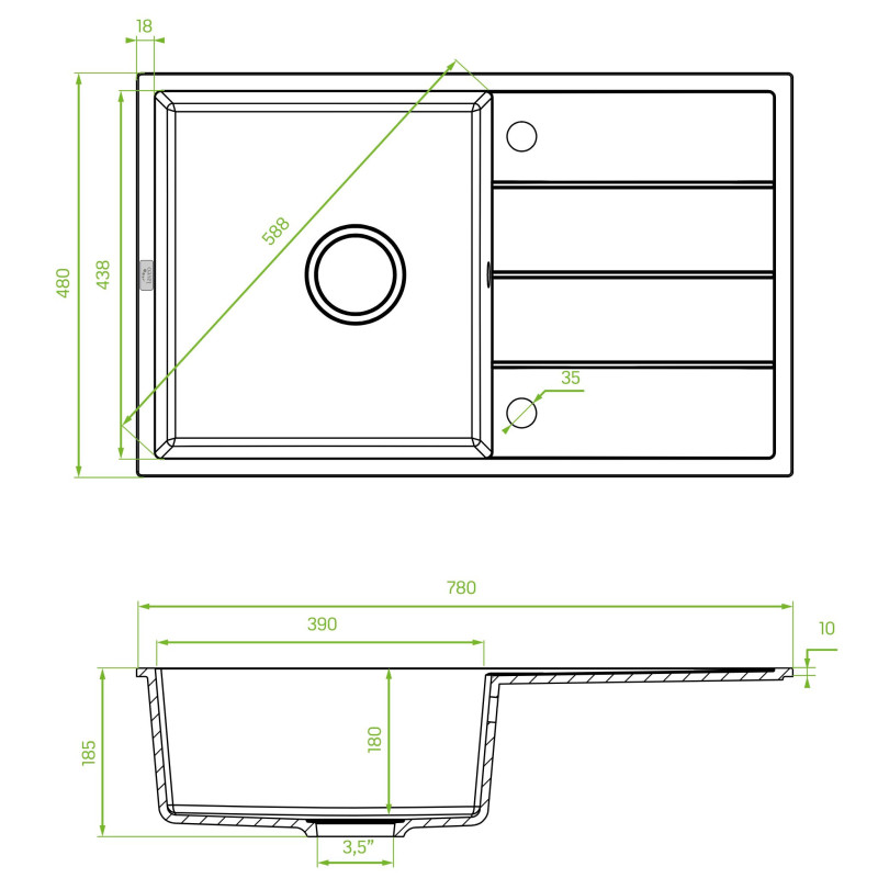 Zlewozmywak Jednokomorowy Granitowy Beżowy 780x480mm Wolin