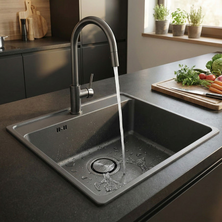 Zlewozmywak Jednokomorowy Zlew Stalowy z Syfonem BESOS Grafit Len