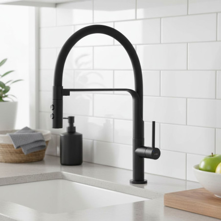 Bateria Zlewozmywakowa Stojąca z wylewką U SILUETTO Czarna Kuchinox