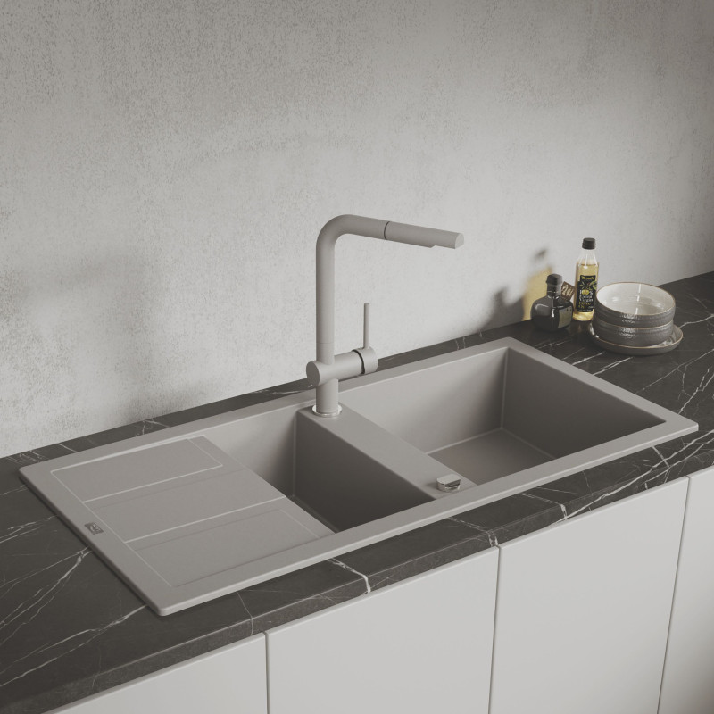 Zlew Zlewozmywak Granitowy Szary 1,5 Komorowy Zlew Zlewozmywak Granitowy Szary 1,5 Komorowy