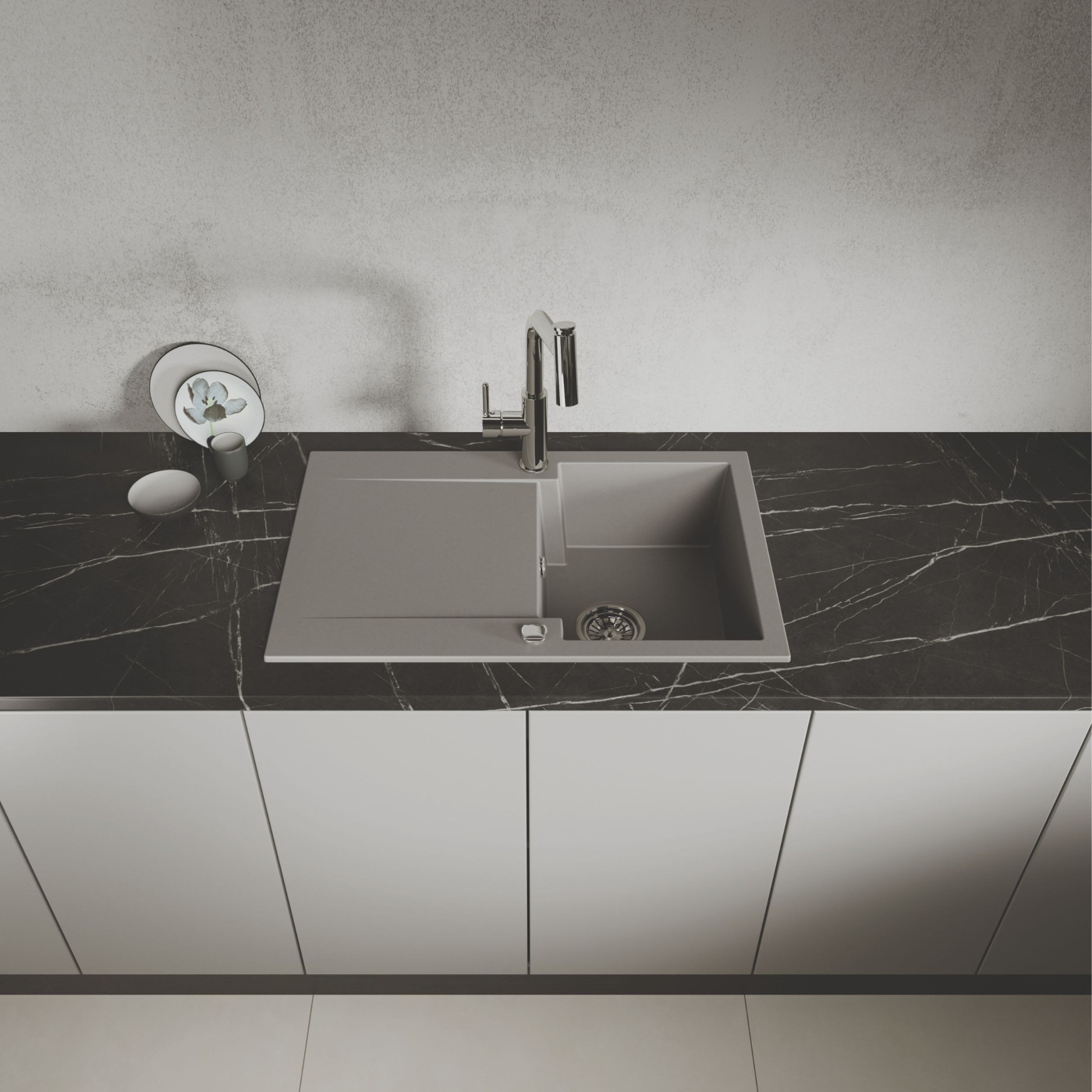 Zlewozmywak Granitowy Z Ociekaczem Chichi Szary 740x480 mm