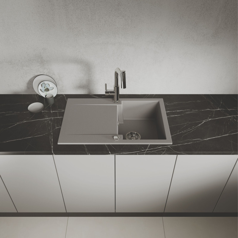 Zlewozmywak Granitowy Z Ociekaczem Chichi Szary 740x480 mm