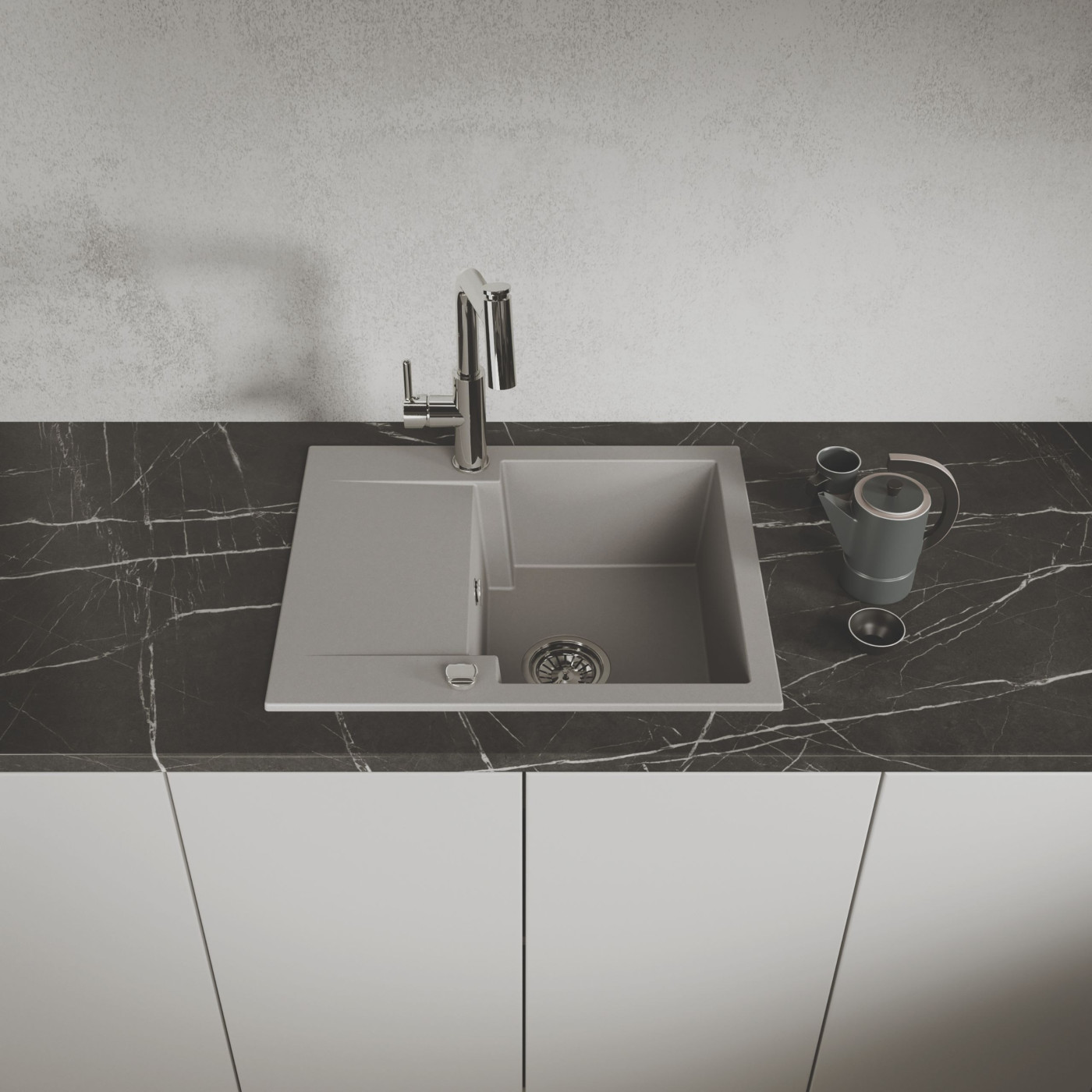 Zlew Zlewozmywak Granitowy Szary 1 komorowy Chichi 580x480 mm Zlew Zlewozmywak Granitowy Szary 1 komorowy Chichi 580x480 mm