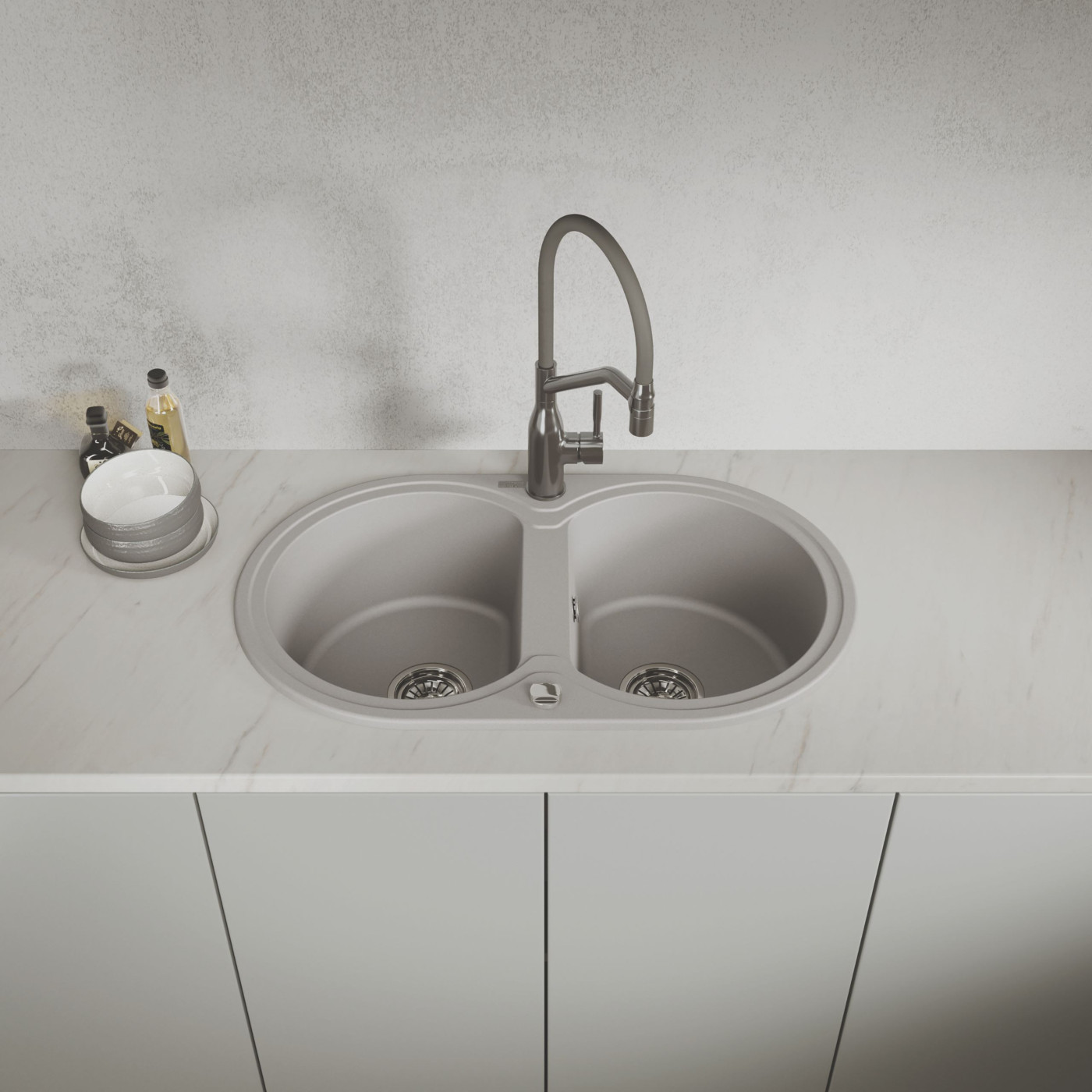 Zlew Zlewozmywak Granitowy Szary 2 Komorowy DAFNE