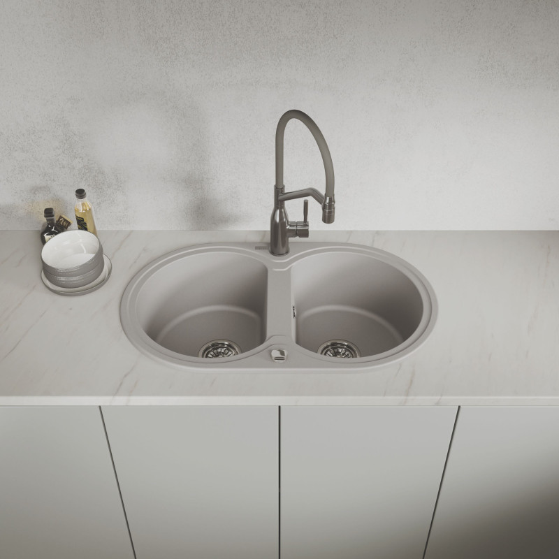 Zlew Zlewozmywak Granitowy Szary 2 Komorowy DAFNE