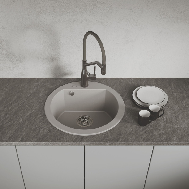 Zlew Zlewozmywak Granitowy Szary Okrągły Dafne