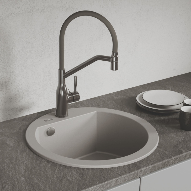 Zlew Zlewozmywak Granitowy Szary Okrągły Dafne