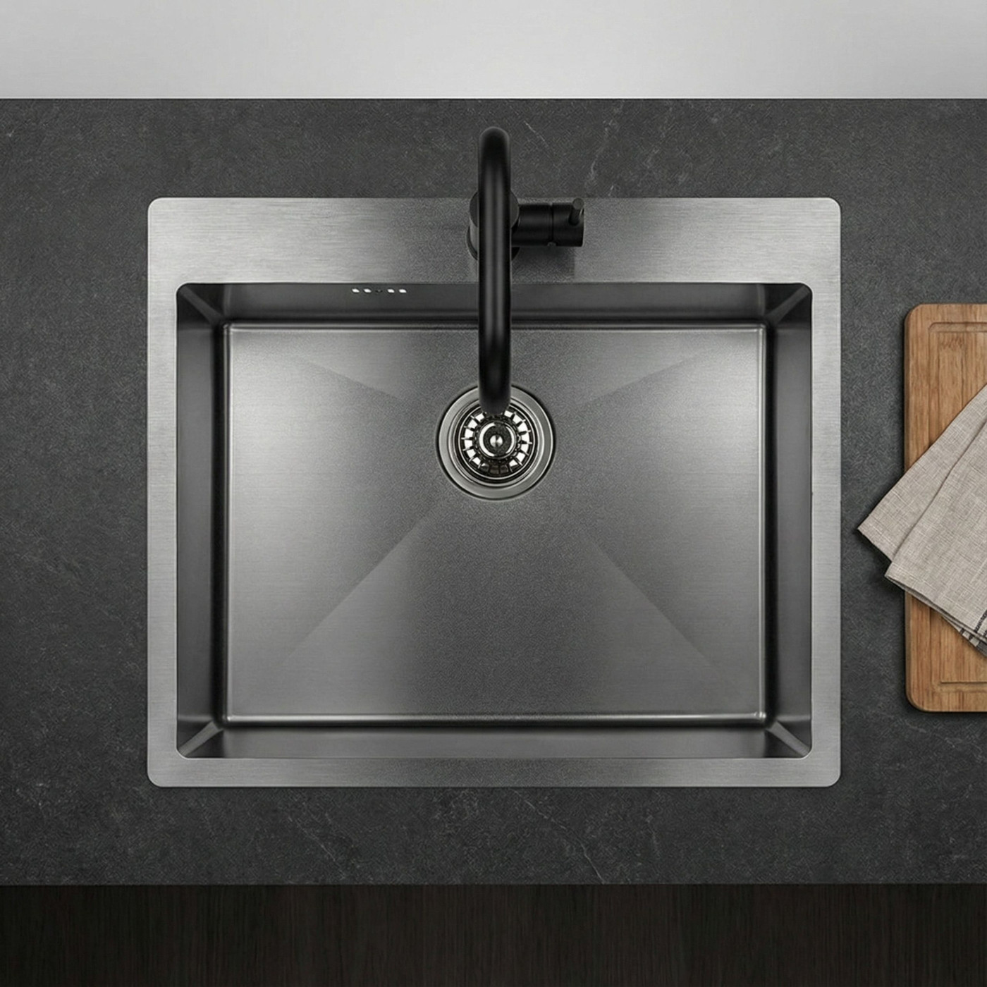 Zlew Zlewozmywak Jednokomorowy Wpuszczany Stalowy Grafit MARMARA Laveo Zlew Zlewozmywak Jednokomorowy Wpuszczany Stalowy Grafit MARMARA Laveo